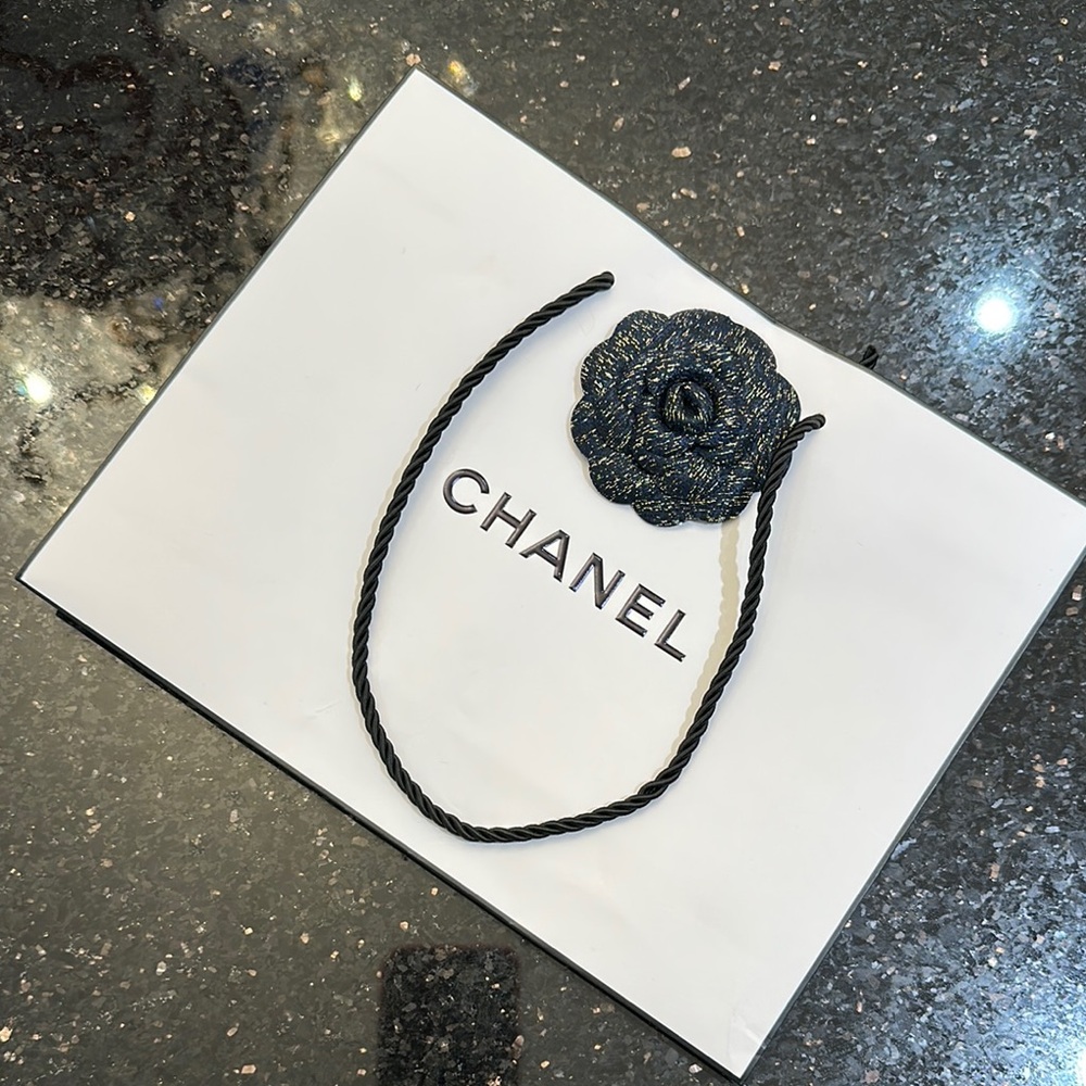 Chanel Black Camellia Brooch Shopping Bag